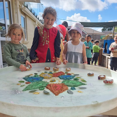 A colourful group art activity